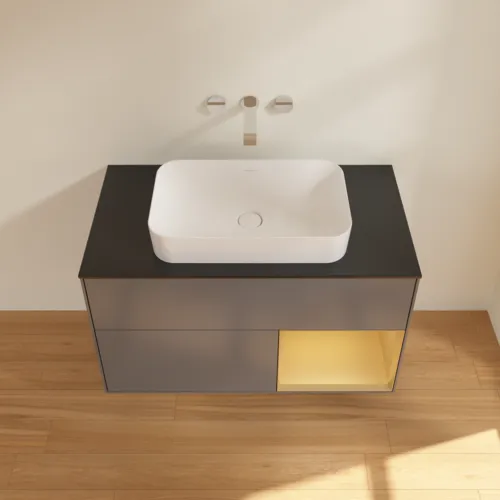 Bild von VILLEROY BOCH Finion Waschbeckenunterschrank, mit Beleuchtung, 2 Auszüge, 1000 x 603 x 501 mm, Anthracite Matt Lacquer / Gold Matt Lacquer / Glass Black Matt #F662HFGK