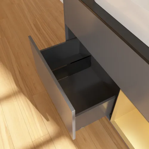 Bild von VILLEROY BOCH Finion Waschbeckenunterschrank, mit Beleuchtung, 2 Auszüge, 1000 x 603 x 501 mm, Anthracite Matt Lacquer / Gold Matt Lacquer / Glass Black Matt #F662HFGK