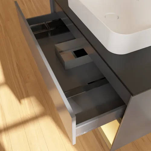 Bild von VILLEROY BOCH Finion Waschbeckenunterschrank, mit Beleuchtung, 2 Auszüge, 1000 x 603 x 501 mm, Anthracite Matt Lacquer / Gold Matt Lacquer / Glass Black Matt #F662HFGK