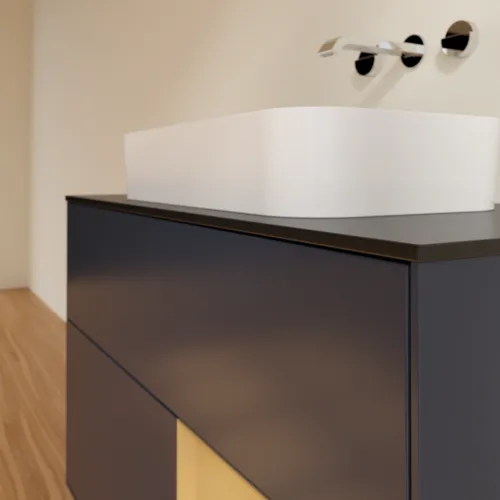 VILLEROY BOCH Finion Waschbeckenunterschrank, mit Beleuchtung, 2 Auszüge, 1000 x 603 x 501 mm, Midnight Blue Matt Lacquer / Gold Matt Lacquer / Glass Black Matt #F662HFHG, Bild 6