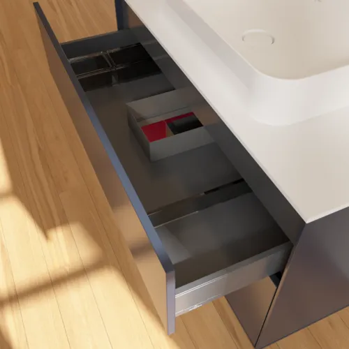 VILLEROY BOCH Finion Waschbeckenunterschrank, mit Beleuchtung, 2 Auszüge, 1000 x 603 x 501 mm, Midnight Blue Matt Lacquer / Peony Matt Lacquer / Glass White Matt #F651HBHG, Bild 8