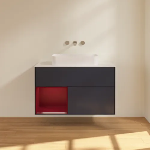 VILLEROY BOCH Finion Waschbeckenunterschrank, mit Beleuchtung, 2 Auszüge, 1000 x 603 x 501 mm, Midnight Blue Matt Lacquer / Peony Matt Lacquer / Glass White Matt #F651HBHG, Bild 3