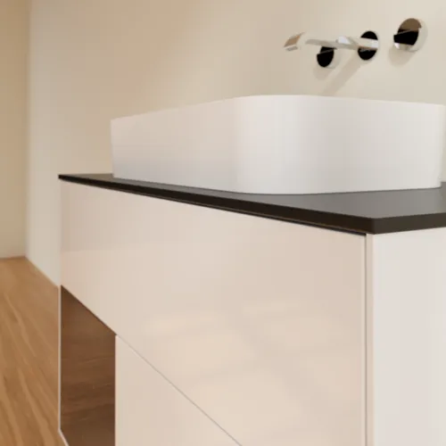 VILLEROY BOCH Finion Waschbeckenunterschrank, mit Beleuchtung, 2 Auszüge, 1000 x 603 x 501 mm, Glossy White Lacquer / Walnut Veneer / Glass Black Matt #F652GNGF, Bild 6