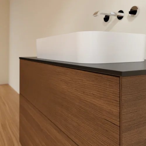 Bild von VILLEROY BOCH Finion Waschbeckenunterschrank, 2 Auszüge, 1000 x 603 x 501 mm, Walnut Veneer / Glass Black Matt #F64200GN