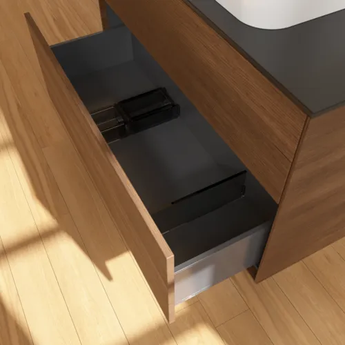 Bild von VILLEROY BOCH Finion Waschbeckenunterschrank, 2 Auszüge, 1000 x 603 x 501 mm, Walnut Veneer / Glass Black Matt #F64200GN