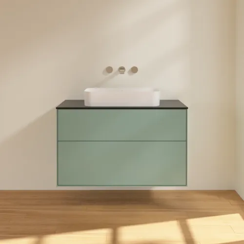 VILLEROY BOCH Finion Waschbeckenunterschrank, 2 Auszüge, 1000 x 603 x 501 mm, Olive Matt Lacquer / Glass Black Matt #F64200GM, Bild 3