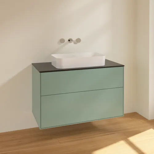 VILLEROY BOCH Finion Waschbeckenunterschrank, 2 Auszüge, 1000 x 603 x 501 mm, Olive Matt Lacquer / Glass Black Matt #F64200GM, Bild 2