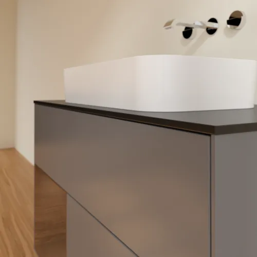 Bild von VILLEROY BOCH Finion Waschbeckenunterschrank, mit Beleuchtung, 2 Auszüge, 1000 x 603 x 501 mm, Anthracite Matt Lacquer / Walnut Veneer / Glass Black Matt #F652GNGK