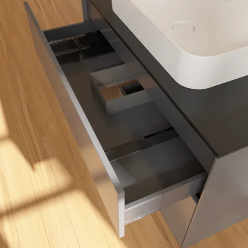 Bild von VILLEROY BOCH Finion Waschbeckenunterschrank, mit Beleuchtung, 2 Auszüge, 1000 x 603 x 501 mm, Anthracite Matt Lacquer / Walnut Veneer / Glass Black Matt #F652GNGK