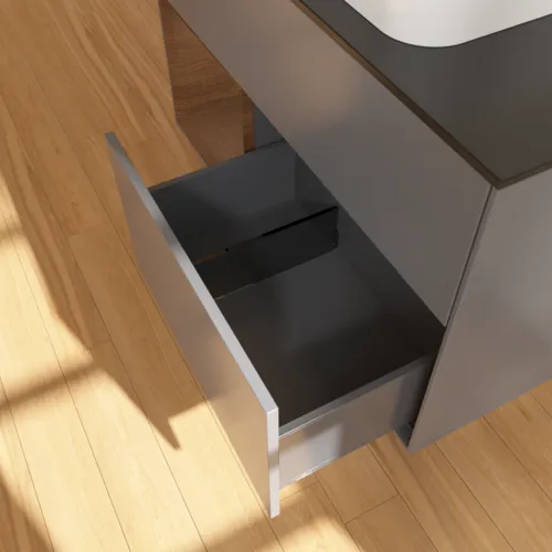Bild von VILLEROY BOCH Finion Waschbeckenunterschrank, mit Beleuchtung, 2 Auszüge, 1000 x 603 x 501 mm, Anthracite Matt Lacquer / Walnut Veneer / Glass Black Matt #F652GNGK