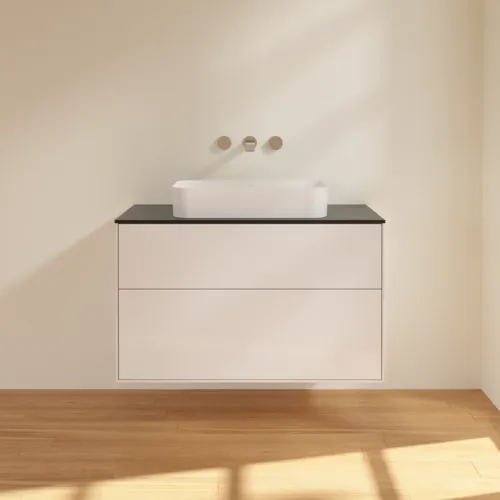 Bild von VILLEROY BOCH Finion Waschbeckenunterschrank, 2 Auszüge, 1000 x 603 x 501 mm, Glossy White Lacquer / Glass Black Matt #F64200GF