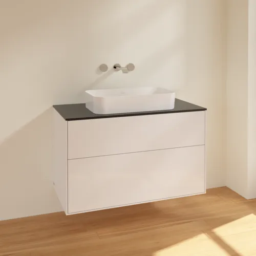 Bild von VILLEROY BOCH Finion Waschbeckenunterschrank, 2 Auszüge, 1000 x 603 x 501 mm, Glossy White Lacquer / Glass Black Matt #F64200GF