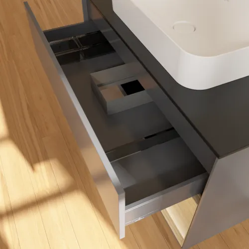 Bild von VILLEROY BOCH Finion Waschbeckenunterschrank, mit Beleuchtung, 2 Auszüge, 1000 x 603 x 501 mm, Anthracite Matt Lacquer / Oak Veneer / Glass Black Matt #F662PCGK