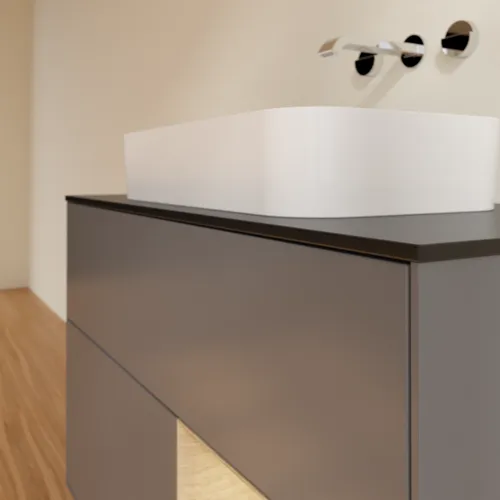 Bild von VILLEROY BOCH Finion Waschbeckenunterschrank, mit Beleuchtung, 2 Auszüge, 1000 x 603 x 501 mm, Anthracite Matt Lacquer / Oak Veneer / Glass Black Matt #F662PCGK