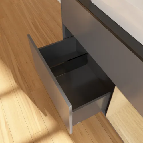 Bild von VILLEROY BOCH Finion Waschbeckenunterschrank, mit Beleuchtung, 2 Auszüge, 1000 x 603 x 501 mm, Anthracite Matt Lacquer / Oak Veneer / Glass Black Matt #F662PCGK