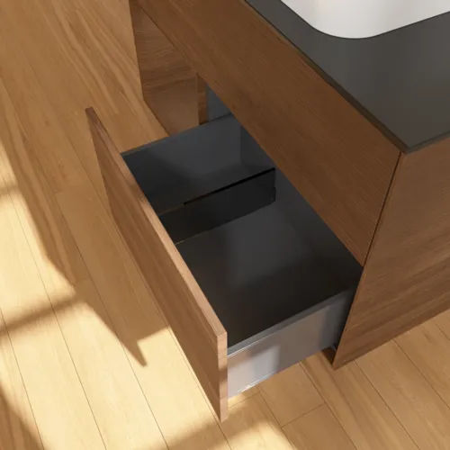 Bild von VILLEROY BOCH Finion Waschbeckenunterschrank, mit Beleuchtung, 2 Auszüge, 1000 x 603 x 501 mm, Walnut Veneer / Walnut Veneer / Glass Black Matt #F652GNGN
