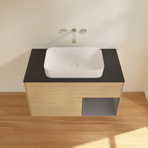 Bild von VILLEROY BOCH Finion Waschbeckenunterschrank, mit Beleuchtung, 2 Auszüge, 1000 x 603 x 501 mm, Oak Veneer / Anthracite Matt Lacquer / Glass Black Matt #F662GKPC
