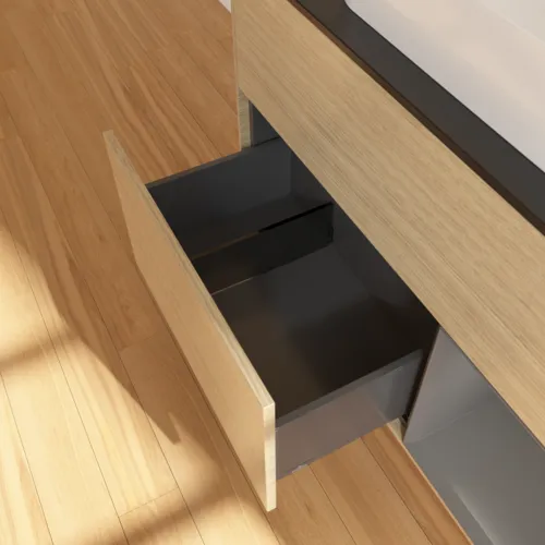 Bild von VILLEROY BOCH Finion Waschbeckenunterschrank, mit Beleuchtung, 2 Auszüge, 1000 x 603 x 501 mm, Oak Veneer / Anthracite Matt Lacquer / Glass Black Matt #F662GKPC