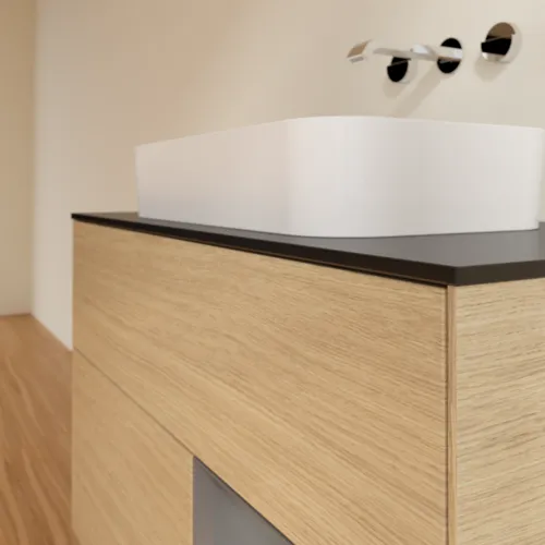 Bild von VILLEROY BOCH Finion Waschbeckenunterschrank, mit Beleuchtung, 2 Auszüge, 1000 x 603 x 501 mm, Oak Veneer / Anthracite Matt Lacquer / Glass Black Matt #F662GKPC