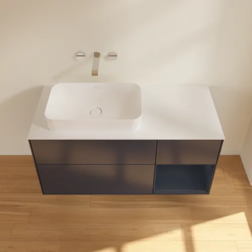Bild von VILLEROY BOCH Finion Waschbeckenunterschrank, mit Beleuchtung, 3 Auszüge, 1200 x 603 x 501 mm, Midnight Blue Matt Lacquer / Midnight Blue Matt Lacquer / Glass White Matt #F691HGHG