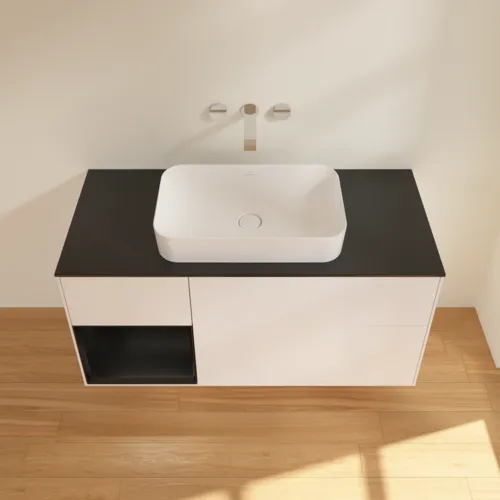 Bild von VILLEROY BOCH Finion Waschbeckenunterschrank, mit Beleuchtung, 3 Auszüge, 1200 x 603 x 501 mm, White Matt Lacquer / Black Matt Lacquer / Glass Black Matt #F702PDMT