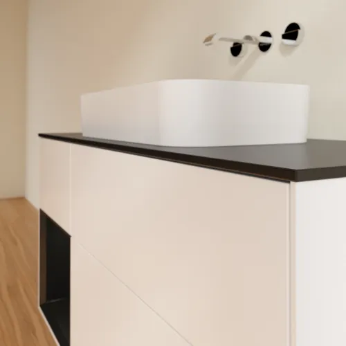 Bild von VILLEROY BOCH Finion Waschbeckenunterschrank, mit Beleuchtung, 3 Auszüge, 1200 x 603 x 501 mm, White Matt Lacquer / Black Matt Lacquer / Glass Black Matt #F702PDMT