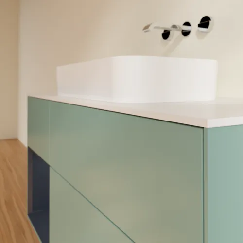 Bild von VILLEROY BOCH Finion Waschbeckenunterschrank, mit Beleuchtung, 3 Auszüge, 1200 x 603 x 501 mm, Olive Matt Lacquer / Midnight Blue Matt Lacquer / Glass White Matt #F701HGGM