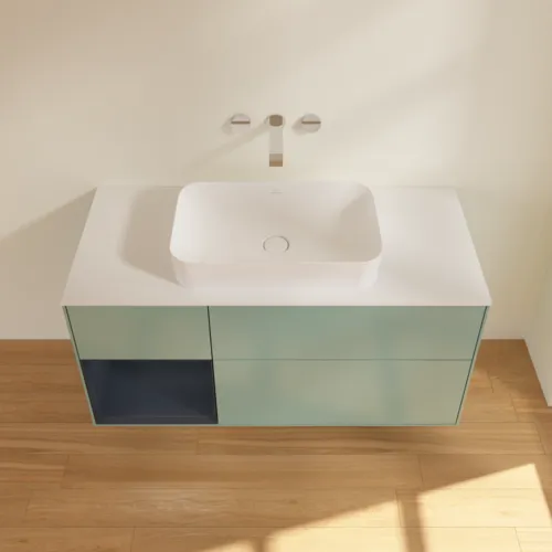 Bild von VILLEROY BOCH Finion Waschbeckenunterschrank, mit Beleuchtung, 3 Auszüge, 1200 x 603 x 501 mm, Olive Matt Lacquer / Midnight Blue Matt Lacquer / Glass White Matt #F701HGGM