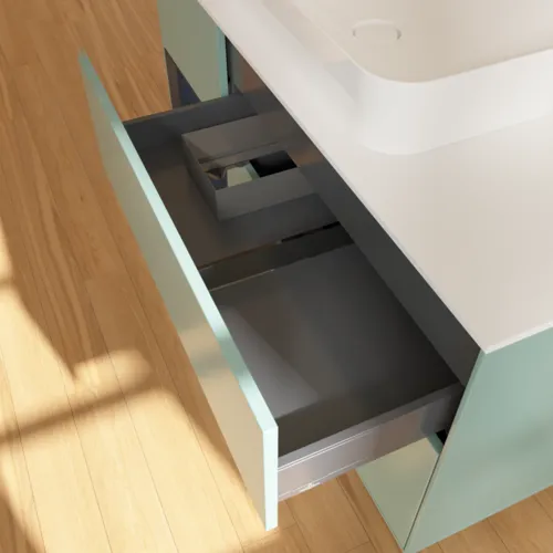 Bild von VILLEROY BOCH Finion Waschbeckenunterschrank, mit Beleuchtung, 3 Auszüge, 1200 x 603 x 501 mm, Olive Matt Lacquer / Midnight Blue Matt Lacquer / Glass White Matt #F701HGGM