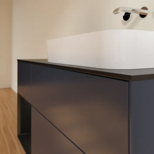 VILLEROY BOCH Finion Waschbeckenunterschrank, mit Beleuchtung, 3 Auszüge, 1200 x 603 x 501 mm, Midnight Blue Matt Lacquer / Black Matt Lacquer / Glass Black Matt #F682PDHG, Bild 4