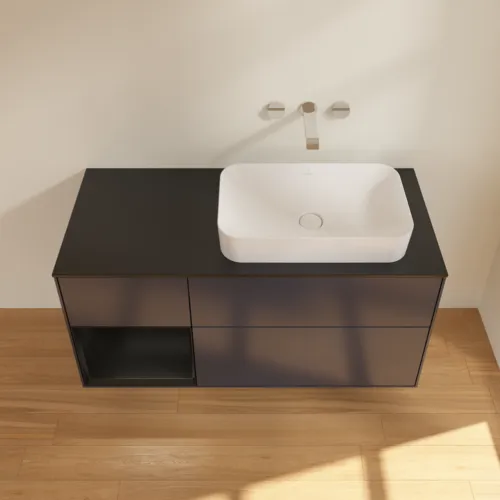 VILLEROY BOCH Finion Waschbeckenunterschrank, mit Beleuchtung, 3 Auszüge, 1200 x 603 x 501 mm, Midnight Blue Matt Lacquer / Black Matt Lacquer / Glass Black Matt #F682PDHG, Bild 3