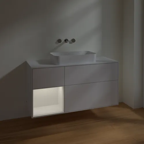 Bild von VILLEROY BOCH Finion Waschbeckenunterschrank, mit Beleuchtung, 3 Auszüge, 1200 x 603 x 501 mm, Glossy White Lacquer / Glossy White Lacquer / Glass White Matt #F701GFGF