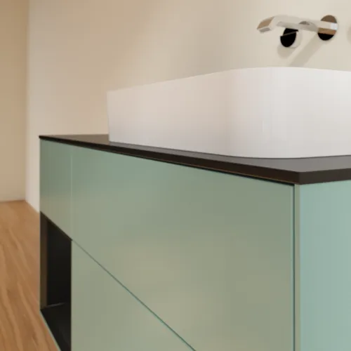 Bild von VILLEROY BOCH Finion Waschbeckenunterschrank, mit Beleuchtung, 3 Auszüge, 1200 x 603 x 501 mm, Olive Matt Lacquer / Black Matt Lacquer / Glass Black Matt #F682PDGM