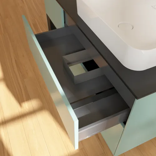 Bild von VILLEROY BOCH Finion Waschbeckenunterschrank, mit Beleuchtung, 3 Auszüge, 1200 x 603 x 501 mm, Olive Matt Lacquer / Black Matt Lacquer / Glass Black Matt #F682PDGM