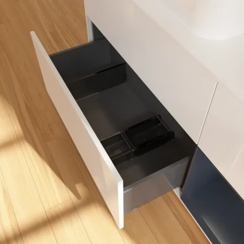 Bild von VILLEROY BOCH Finion Waschbeckenunterschrank, mit Beleuchtung, 3 Auszüge, 1200 x 603 x 501 mm, Glossy White Lacquer / Midnight Blue Matt Lacquer / Glass White Matt #F691HGGF