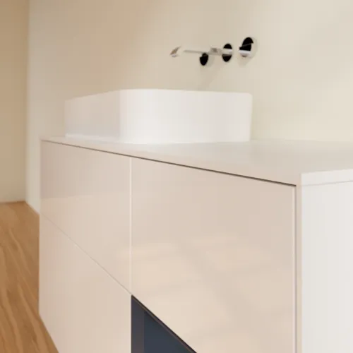 Bild von VILLEROY BOCH Finion Waschbeckenunterschrank, mit Beleuchtung, 3 Auszüge, 1200 x 603 x 501 mm, Glossy White Lacquer / Midnight Blue Matt Lacquer / Glass White Matt #F691HGGF