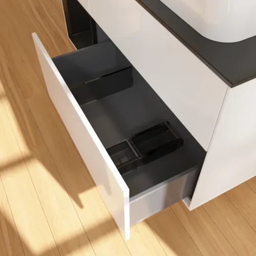 VILLEROY BOCH Finion Waschbeckenunterschrank, mit Beleuchtung, 3 Auszüge, 1200 x 603 x 501 mm, Glossy White Lacquer / Black Matt Lacquer / Glass Black Matt #F682PDGF, Bild 4