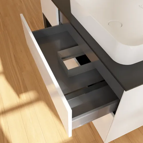 VILLEROY BOCH Finion Waschbeckenunterschrank, mit Beleuchtung, 3 Auszüge, 1200 x 603 x 501 mm, Glossy White Lacquer / Black Matt Lacquer / Glass Black Matt #F682PDGF, Bild 5
