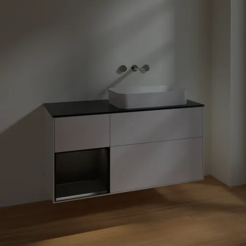 VILLEROY BOCH Finion Waschbeckenunterschrank, mit Beleuchtung, 3 Auszüge, 1200 x 603 x 501 mm, Glossy White Lacquer / Black Matt Lacquer / Glass Black Matt #F682PDGF, Bild 3