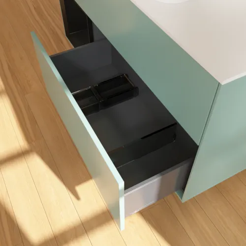 Bild von VILLEROY BOCH Finion Waschbeckenunterschrank, mit Beleuchtung, 3 Auszüge, 1200 x 603 x 501 mm, Olive Matt Lacquer / Black Matt Lacquer / Glass White Matt #F701PDGM