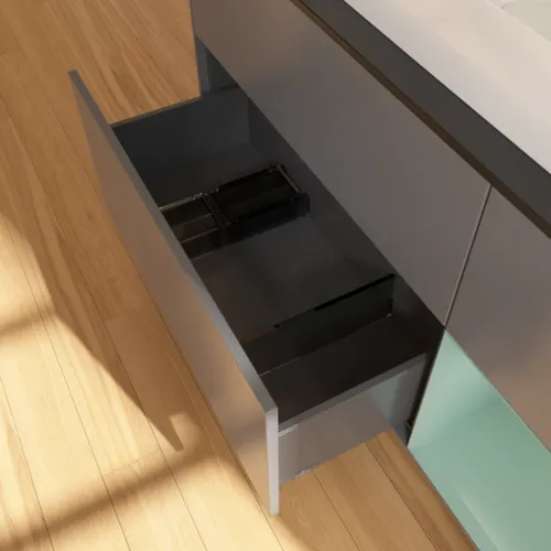 Bild von VILLEROY BOCH Finion Waschbeckenunterschrank, mit Beleuchtung, 3 Auszüge, 1200 x 603 x 501 mm, Anthracite Matt Lacquer / Olive Matt Lacquer / Glass Black Matt #F712GMGK