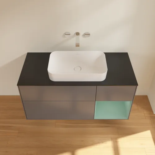 Bild von VILLEROY BOCH Finion Waschbeckenunterschrank, mit Beleuchtung, 3 Auszüge, 1200 x 603 x 501 mm, Anthracite Matt Lacquer / Olive Matt Lacquer / Glass Black Matt #F712GMGK