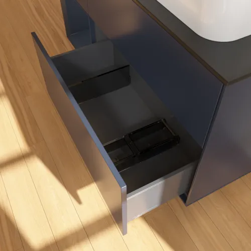 Bild von VILLEROY BOCH Finion Waschbeckenunterschrank, mit Beleuchtung, 3 Auszüge, 1200 x 603 x 501 mm, Midnight Blue Matt Lacquer / Midnight Blue Matt Lacquer / Glass Black Matt #F682HGHG