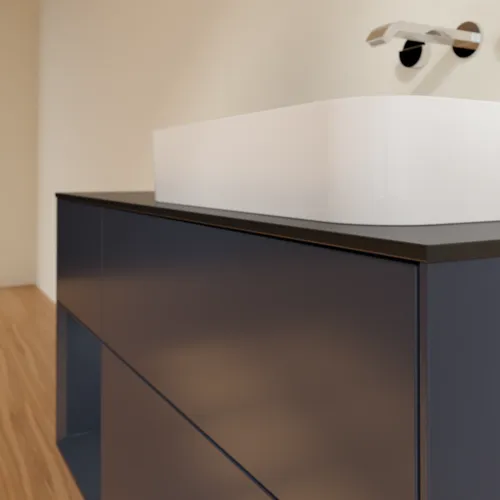 Bild von VILLEROY BOCH Finion Waschbeckenunterschrank, mit Beleuchtung, 3 Auszüge, 1200 x 603 x 501 mm, Midnight Blue Matt Lacquer / Midnight Blue Matt Lacquer / Glass Black Matt #F682HGHG