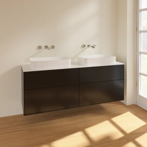 VILLEROY BOCH Finion Waschbeckenunterschrank, 4 Auszüge, 1600 x 603 x 501 mm, Black Matt Lacquer / Glass White Matt #F72100PD, Bild 2