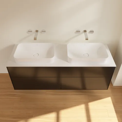 VILLEROY BOCH Finion Waschbeckenunterschrank, 4 Auszüge, 1600 x 603 x 501 mm, Black Matt Lacquer / Glass White Matt #F72100PD, Bild 3