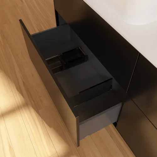 VILLEROY BOCH Finion Waschbeckenunterschrank, 4 Auszüge, 1600 x 603 x 501 mm, Black Matt Lacquer / Glass White Matt #F72100PD, Bild 4