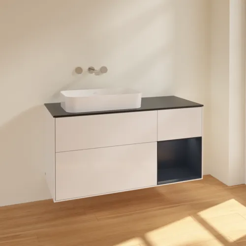 VILLEROY BOCH Finion Waschbeckenunterschrank, mit Beleuchtung, 3 Auszüge, 1200 x 603 x 501 mm, Glossy White Lacquer / Midnight Blue Matt Lacquer / Glass Black Matt #F692HGGF, Bild 2