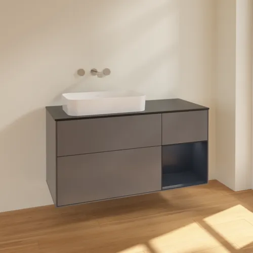 VILLEROY BOCH Finion Waschbeckenunterschrank, mit Beleuchtung, 3 Auszüge, 1200 x 603 x 501 mm, Anthracite Matt Lacquer / Midnight Blue Matt Lacquer / Glass Black Matt #F692HGGK, Bild 2