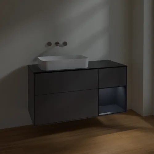 VILLEROY BOCH Finion Waschbeckenunterschrank, mit Beleuchtung, 3 Auszüge, 1200 x 603 x 501 mm, Anthracite Matt Lacquer / Midnight Blue Matt Lacquer / Glass Black Matt #F692HGGK, Bild 4